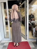 Stare Dokulu Taşlanmış İpek Elbise TD-4769