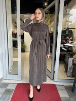 Stare Dokulu Taşlanmış İpek Elbise TD-4769