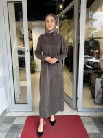 Stare Dokulu Taşlanmış İpek Elbise TD-4769