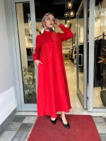 Gömlek Yaka İpek Keten Uzun Elbise 2264351
