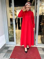 Gömlek Yaka İpek Keten Uzun Elbise 2264351