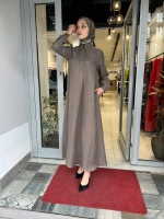 Gömlek Yaka İpek Keten Uzun Elbise 2264351