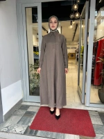 Gömlek Yaka İpek Keten Uzun Elbise 2264351