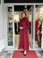 Kolsuz Düz Renk Keten Elbise 2264251