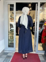 Line %100 Keten Çizgili Gömlek Elbise TD-3724