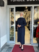 Line %100 Keten Çizgili Gömlek Elbise TD-3724