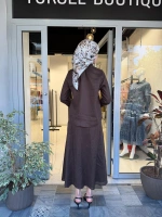 Yaka Nakış Detaylı %100 Keten Elbise TD-4740