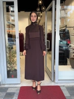 Balıksırtı Detaylı Uzun Elbise Cacao 3260801