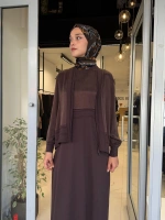Balıksırtı Detaylı Uzun Elbise Cacao 3260801