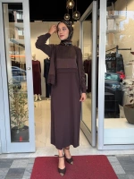 Balıksırtı Detaylı Uzun Elbise Cacao 3260801