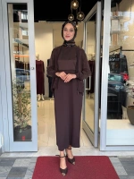 Balıksırtı Detaylı Uzun Elbise Cacao 3260801