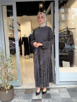 Desenli Cupro Elbise Antrasit 40800