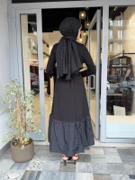 Kadife Detaylı Elbise Siyah 40801