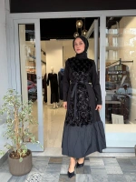 Kadife Detaylı Elbise Siyah 40801