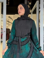 Desenli Cupro Elbise Yeşil 40800