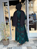 Desenli Cupro Elbise Yeşil 40800
