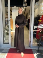 Fermuarlı Beli Büzgülü Cupro Ferace 2268329
