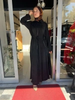 Fermuarlı Beli Büzgülü Cupro Ferace 2268329