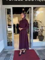 Gömlek Yaka Uzun Triko Elbise Oubergine 3264003