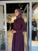 Gömlek Yaka Uzun Triko Elbise Oubergine 3264003
