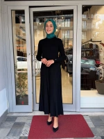 İnce Fitilli Plise Detaylı Triko Elbise 3264002