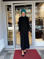 İnce Fitilli Plise Detaylı Triko Elbise 3264002