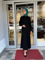 İnce Fitilli Plise Detaylı Triko Elbise 3264002