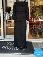 Jamıla Sarah Dantelli Çiçekli Peplum Dar Etekli Takım SS24-9009