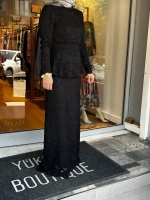 Jamıla Sarah Dantelli Çiçekli Peplum Dar Etekli Takım SS24-9009