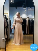 Jamıla Sarah Özü Büzgülü Balon Kollu Aplikli Şifon Elbise SS24-3026