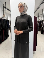 Kalın Fitilli Beli Lastikli Tunik Black 3266003
