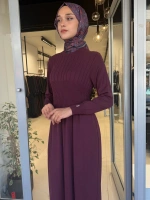 Kalın Fitilli Triko Elbise Oubergine 3264001