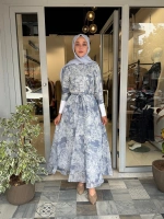 Lady Lyocell Desenli Yaka Detay Elbise D41