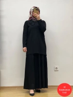 MissDalida Arkası Cupro Önü Gül Broşlu Triko Tunik 25Y-6011