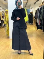 MissDalida Asimetrik Denim Detaylı Triko Tunik T25PF-6020