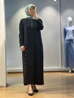 MissDalida Dik Yaka Düğme Detaylı Cupro Tunik Elbise 25Y-4023