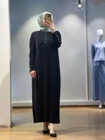 MissDalida Dik Yaka Düğme Detaylı Cupro Tunik Elbise 25Y-4023