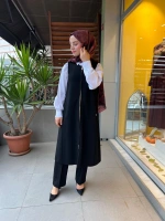 MissDalida Fermuarlı Uzun Triko Yelek T25PF-1000