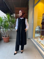 MissDalida Fermuarlı Uzun Triko Yelek T25PF-1000