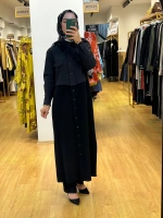 MissDalida Gömlek Yaka Denim Detaylı Uzun Ceket T25PF-8013