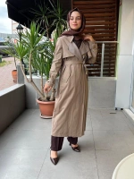 MissDalida Triko Detaylı Kumaş Trençkot T25PF-8011