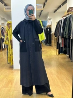 MissDalida Triko Detaylı Uzun Denim Kap T25PF-8010