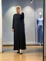 MissDalida Yanları Düğmeli Cupro Elbise 25Y-4052