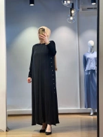 MissDalida Yanları Düğmeli Cupro Elbise 25Y-4052