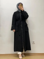 MissWhence Fermuar Detaylı Keten Pardesü 25Y-37509