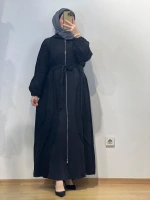 MissWhence Kapuşonlu Şifon Detaylı Cupro Ferace 25Y-37506