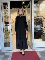 Örgü Teknikli Düz Renk Uzun Triko Elbise 3264005