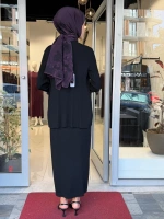 Örgü Teknikli Elbiseli Hırka Takım Black 3260001