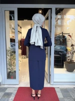 Örgü Teknikli Elbiseli Hırka Takım Navy 3260001