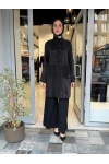 Büzgü Kol Detaylı Uzun Ceket Black 3268804